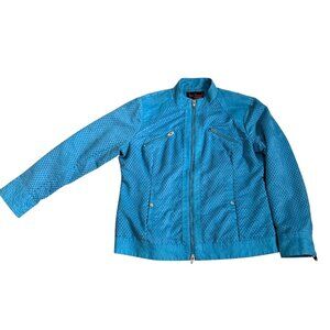 That Woman Marlo Thomas Faux Suede Perforated Moto Jacket Womens Size Large Blue